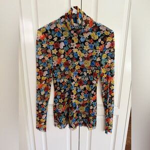 Ganni Multicolor Floral Long Sleeve Turtleneck 36